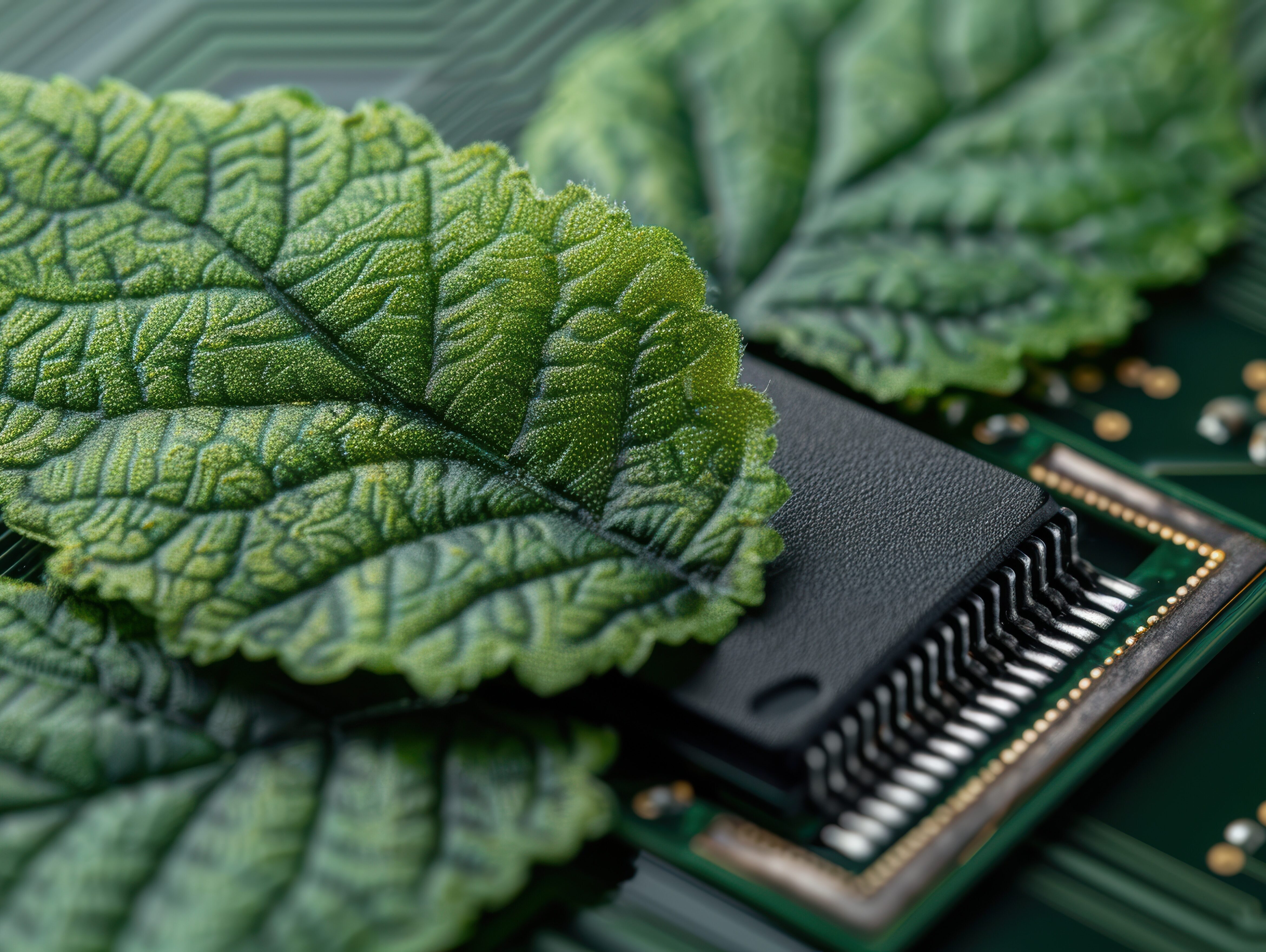 Green leaves on circuit board