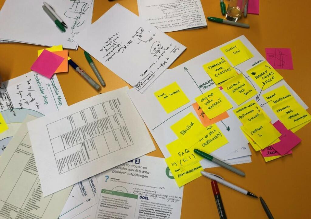 Workshop setting: Sticky notes, templates en pennen.