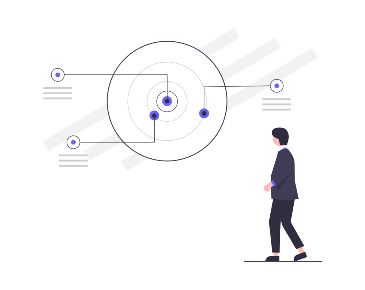 Illustration of a man in front of a board with ''goals'.